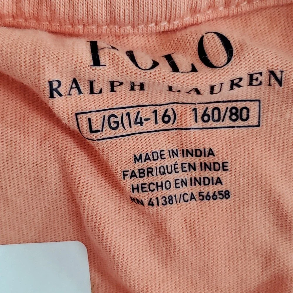 Polo Ralph Lauren Boys Shirt L (14-16) Peach Logo Short Sleeve